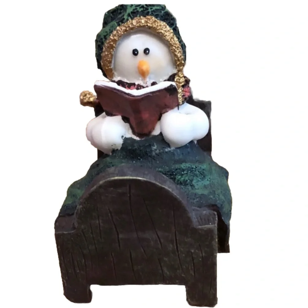Festive Snowman Figurine with Green and Gold Accents